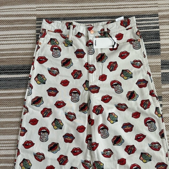 Wrangler Barrel 652 High Rise Jeans Read My Lips Lip Print Cotton Size 31 x 31 - Picture 4 of 16